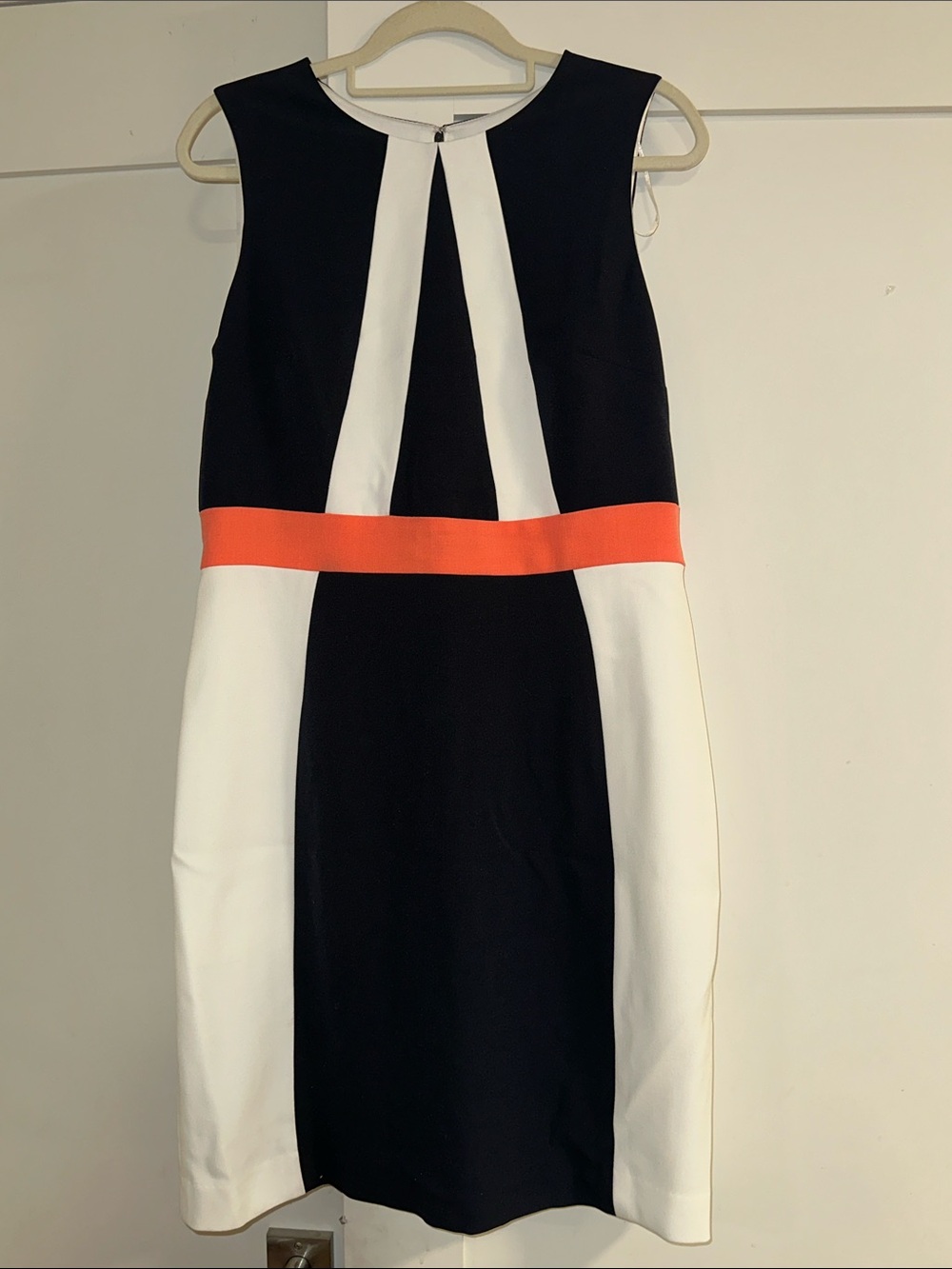 Sandra Darren Black, White & Orange Colorblock Sheath Dress